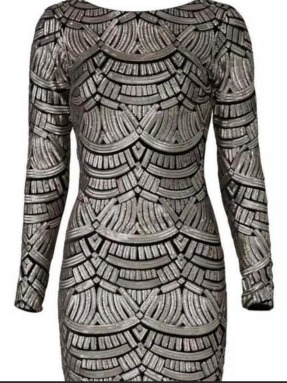 Dress the Population Silver & Black Long Sleeve Sheath Dress